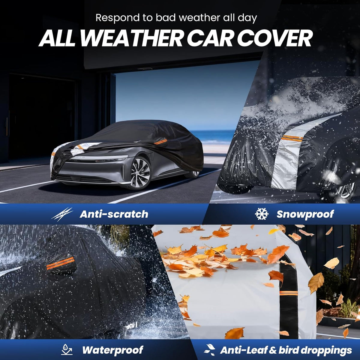 Large SUV Car Cover for Chevy Suburban 100% Waterproof All Weather, Heavy Duty Outdoor Full Exterior Covers Rain Sun Wind UV Protection. - Colors C