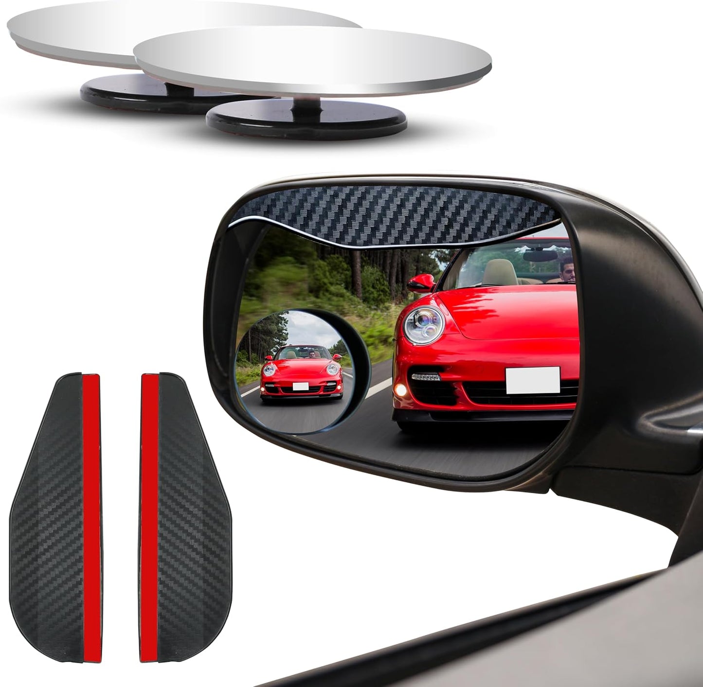 EcoNour Blind Spot Car Mirror (2 Pack) | Wide Angle for 3x Larger View | Universal Car Rear View Mirror with Rain Guard | Side Blind Spot with Adjustable Stick for Cars, SUVs, and Trucks