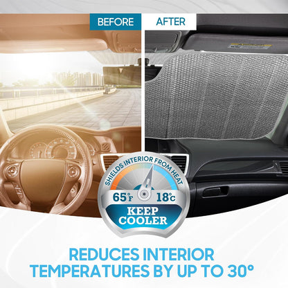 Iridescent Matte White Front Windshield Sunshade-Accordion Folding Auto Shade for Car Truck SUV-Blocks UV Rays Sun Visor Protector-Keeps Your Vehicle Cool- 58 x 27 in