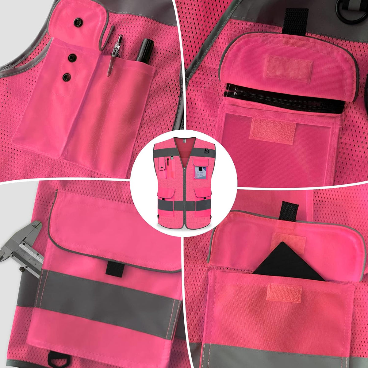 TCCFCCT Safety Vest for Men Women 9 Pockets High Visibility Vest for Safety, Reflective Work Vest with Reflective Strips, Meets ANSI/ISEA Standards, (Yellow, Large)