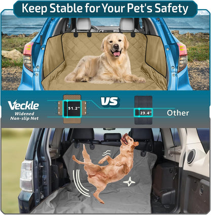 Veckle SUV Cargo Liner for Dogs with Side Flaps, Large (54" x 93") Water Resistant Trunk Cover, Non-Slip Pet Area Protector with Bumper Flap, Universal Fit for SUVs Sedans Vans, Khaki