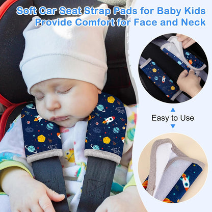 Seat Belt Cover Pad for Baby, Soft Seatbelt Cushion Covers for Kids 2Pcs Car Seat Strap Shoulder Pads for All Car Seats, Stroller, High Chair,Blue Dinosaur