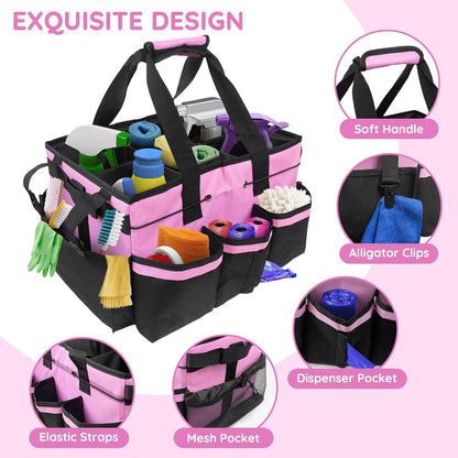 ZKOO Cleaning Bag Cleaning Caddy Organizer, Wearable Cleaning Caddy with Waist & Handles for Cleaning Tool Organizers, Extra-Large Cleaning Caddy Bag Adjustable Compartments for Housekeeping,Gardening