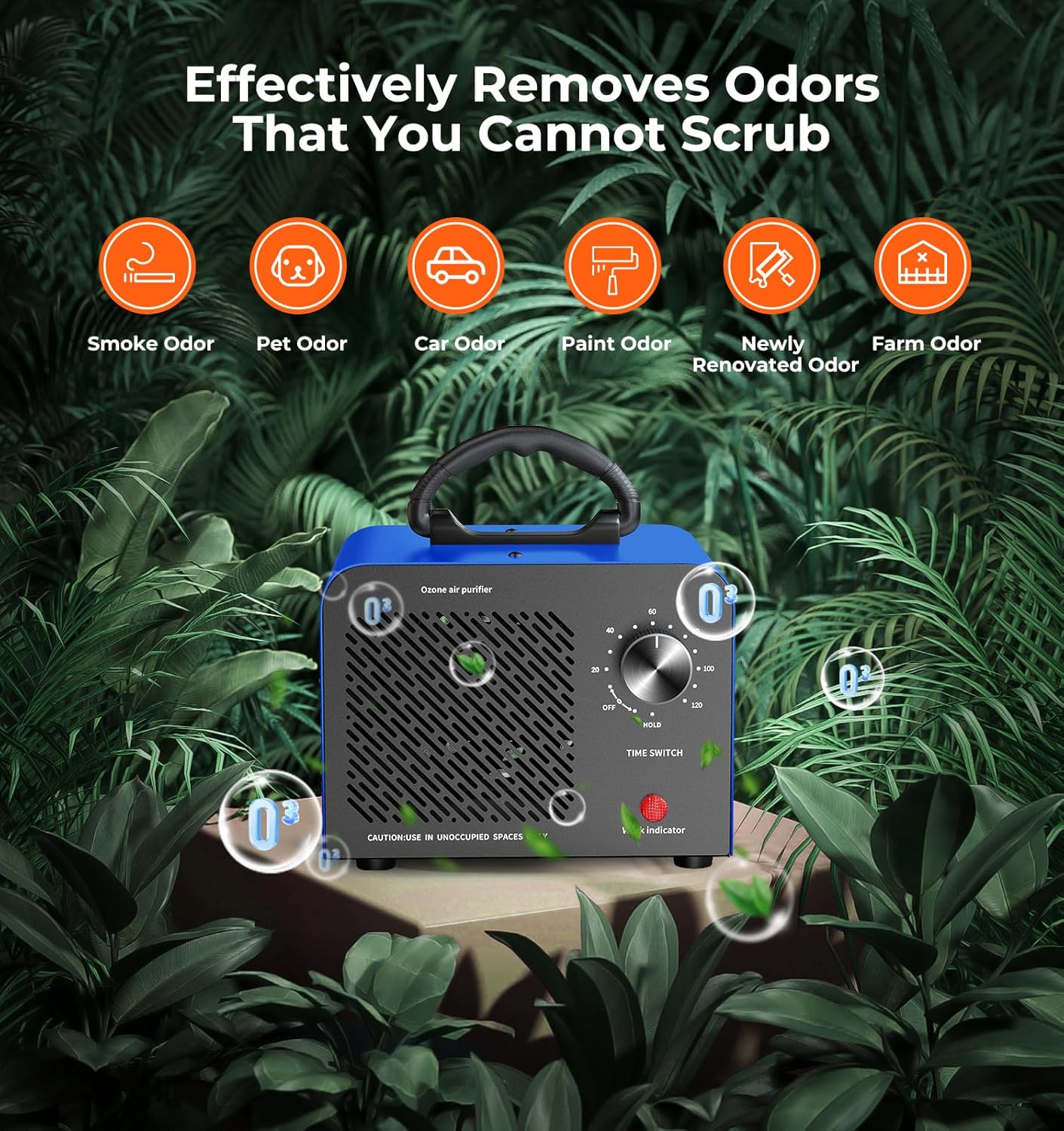 Ozone Generator 48,000mg, Commercial Ozone Machine Odor Removal, High Capacity O3 Ionizer Air Purifier Deodorizer, Portable Mini for Car, Home, Smoke, Pets, Industrial, for 4000 Square Feet -Black