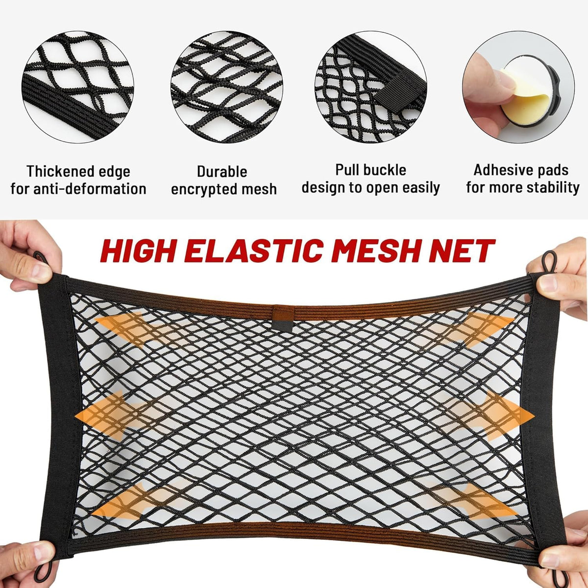 RED WOLF 2 Pcs Universal Cargo Net Pocket Elastic Mesh Netting Car Mesh Pouch for Trunk RV Boats Home Cargo Storage Mesh with Screws and Hooks (25.6'' x 9.8'')