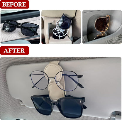 KIWEN Sunglasses Holder for Car Visor, Magnetic Leather Sunglass Eyeglass Hanger Clip for Car Sun Visor Accessories (1, Black)