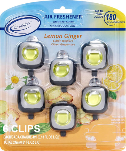 Air Jungles New Car Scent Car Air Freshener Vent Clip, 6 Count Long Lasting Up to 180 days, Natural Essential Oil Car Fragrance Accessories for Women and Men, Odor Eliminator - 4ml Each