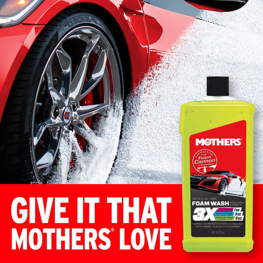 Mothers Triple Action Foam Wash, 100 oz. — pH Balanced, Eco-Friendly, Super-Sudsy, Foam Cannon, Safely Clean Without Stripping Wax, Sealant or Coating, Remove Dirt & Grime, Super Concentrated (05610)