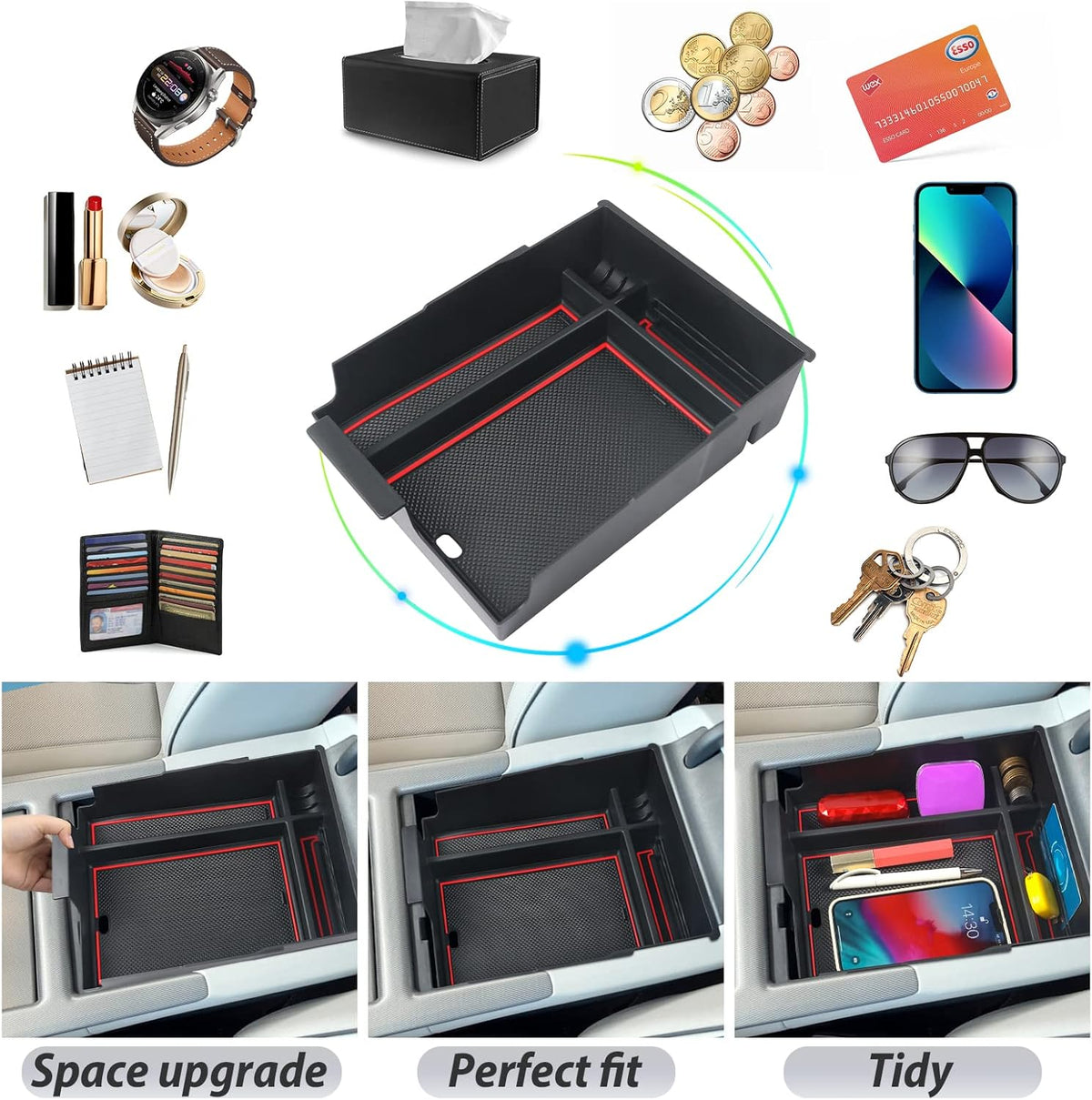 SKTU 2-Pack 2023 2024 2025 2026 Lexu s RX350 Center Console Organizer for 2023-2026 Lexu s RX350/RX450h/RX500h Console Tray 2023 2024 2025 2026 RX350 Accessories with Sunglasses Holder [Double Layers]