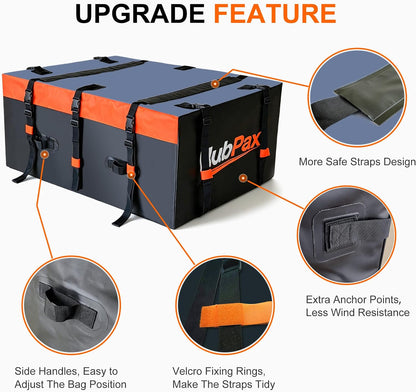21 Cu Ft. Car Rooftop Cargo Carrier Bag Car Roof Top Bag Cargo Carrier | Fit All Vehicle with/Without Rack, Includes Anti-Slip Mat, 8 Reinforced Straps, 6 Door Hooks, Luggage Lock