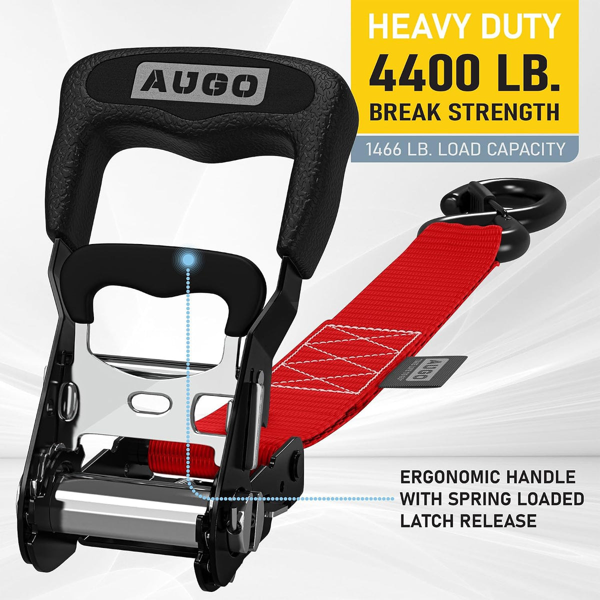 AUGO Ratchet Straps Heavy Duty 4 Pack -15 FT - 2200 LB Break Strength – with Safety Lock S Hooks - Cargo Straps for Moving, Appliances, Motorcycle – Soft Loop Tie Down Straps