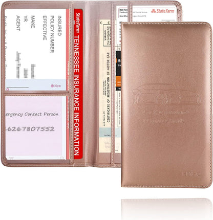 Car Registration and Insurance Card Holder - Leather Vehicle Glove Box Automobile Documents Paperwork Wallet Case Organizer for ID, Driver's License, Key, Cards - Car Accessories for Women&Men