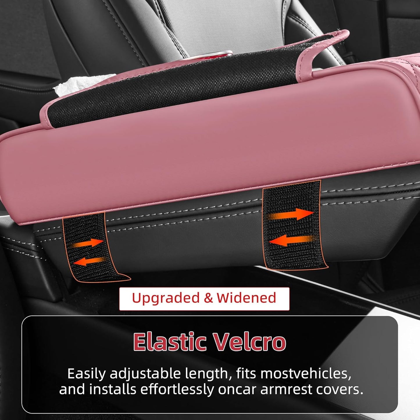 5 in 1 Car Center Console Cover, Armrest Pad with 2 Storage Pockets, Cup Holder, Tissue Slot, Phone Holder, Nappa Leather Memory Foam Car Accessories for SUV Sedan Truck (Black)