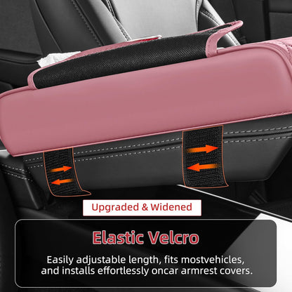 5 in 1 Car Center Console Cover, Armrest Pad with 2 Storage Pockets, Cup Holder, Tissue Slot, Phone Holder, Nappa Leather Memory Foam Car Accessories for SUV Sedan Truck (Black)
