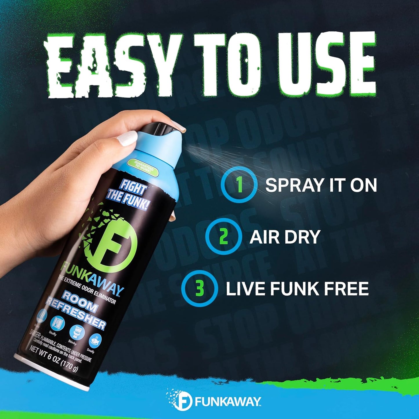 FunkAway Extreme Odor Eliminating Room Refresher AeroSpray, 6 oz., Odor Eliminating Room Spray Removes Musty, Stuffy, Stinky and Smelly Airborne odors