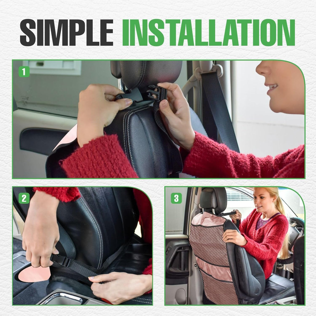 lebogner Back Seat Cover For Kids + 3 Pocket Storage Organizer, 2 Pack X-Large Waterproof Kick Mats Backseat Protector, Car Seat Back Protectors For Vehicles To Protect From Dirt, Mud & Scratches
