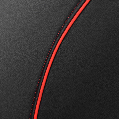 CAR PASS Universal FIT Piping Leather Two Front Seat Covers, Waterproof Faux Leather for SUV Sedan Van Truck, Airbag Compatible,Reserved Opening Holes for Headrest Covers. (Black red)