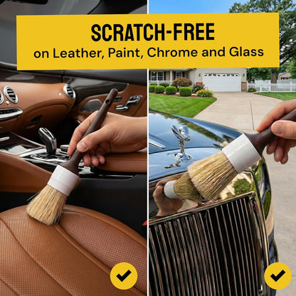Car Detailing Brush Set 3-Pack - Soft Boar Hair Interior & Exterior Detailing Kit - Car Interior Cleaning Brushes for Leather, Piano Black Trim, Dashboards, Wheels and Engine Bay - Detail Dudes