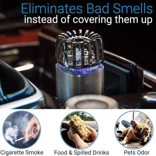 Car Air Purifier Ionizer - 12V Plug-in Ionic Anti-Microbial Car Deodorizer with Dual USB Charger - Smoke Smell, Pet and Food Odors, Allergens, Viruses Eliminator for Car (Matte Black)