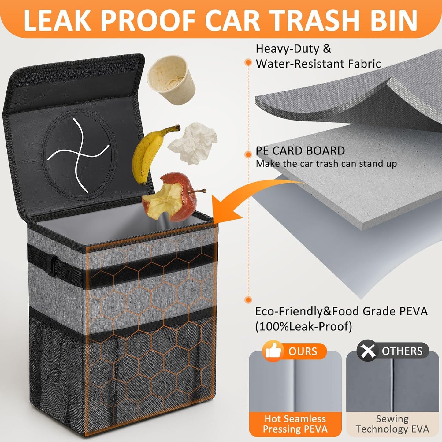 Vankor Car Trash Can Bin with Lid Hanging for Back Seat, Car Accessories for Women Men Leak Proof Automotive Garbage Cans Leakproof Vehicle Trash Can for Truck SUV Black