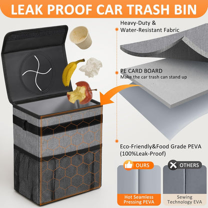 Vankor Car Trash Can Bin with Lid Hanging for Back Seat, Car Accessories for Women Men Leak Proof Automotive Garbage Cans Leakproof Vehicle Trash Can for Truck SUV Black