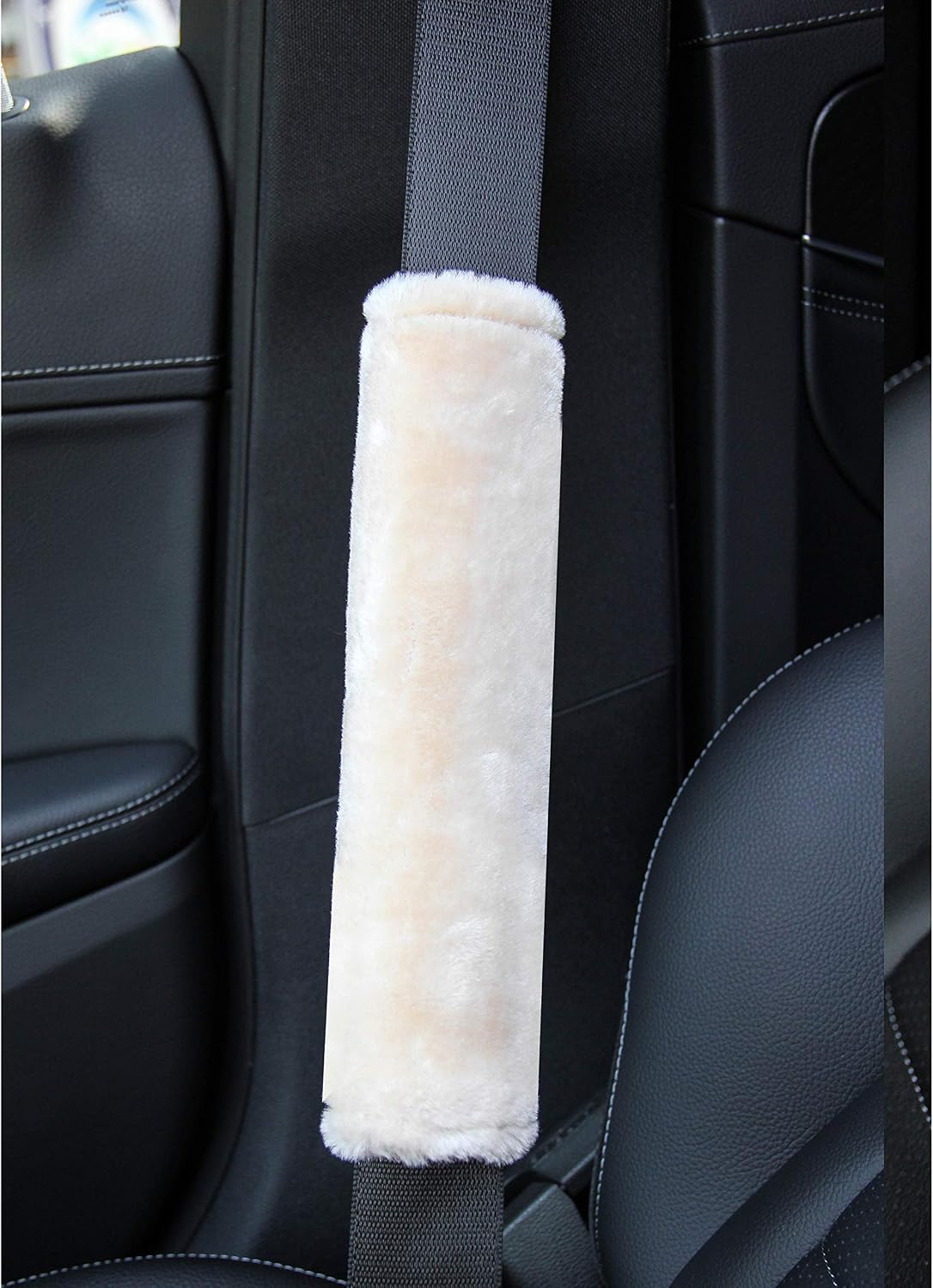 Amooca Soft Faux Fur Universal Fit Seatbelt Cover Car Truck SUV Airplane Seat Belt Shoulder Pad for Carmera Backpack Straps Neck Cushion Protector 2 Pack 10.5in Dark Gray