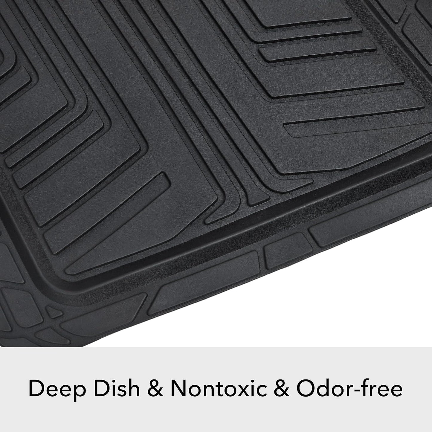 Amazon Basics 4-Piece Premium All-Season Anti-Slip Rubber Floor Mats, All Weather Protection for Cars, SUVs and Trucks, Universal Trim to Fit, Black