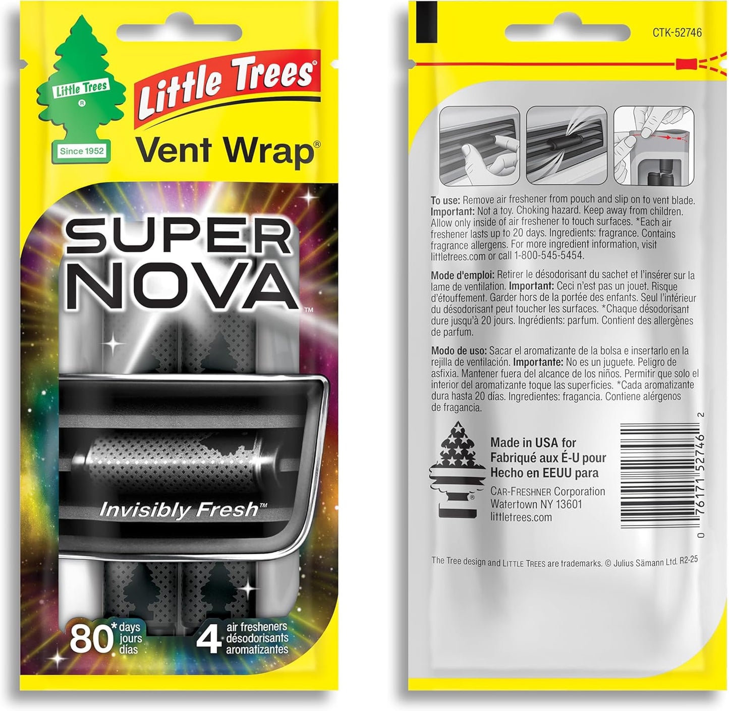 LITTLE TREES Car Air Freshener | Vent Wrap Provides Long Lasting Scent, Invisibly Fresh | New Car Scent, 16 Air Fresheners