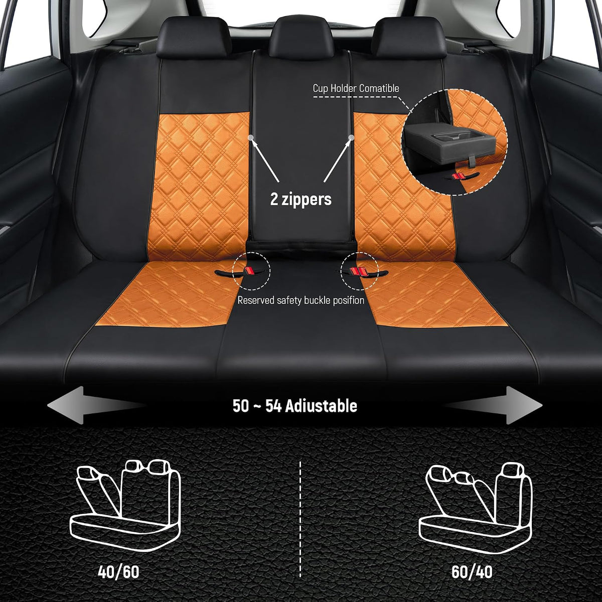 CAROMOP Luxury PU Leather Car Seat Covers Full Set-Waterproof Seat Protectors with Split Bench Seat Covers for Cars-Universal Cars Interior Covers for Sedans, SUVs, Pick-up Trucks(Gray/Gray Line)