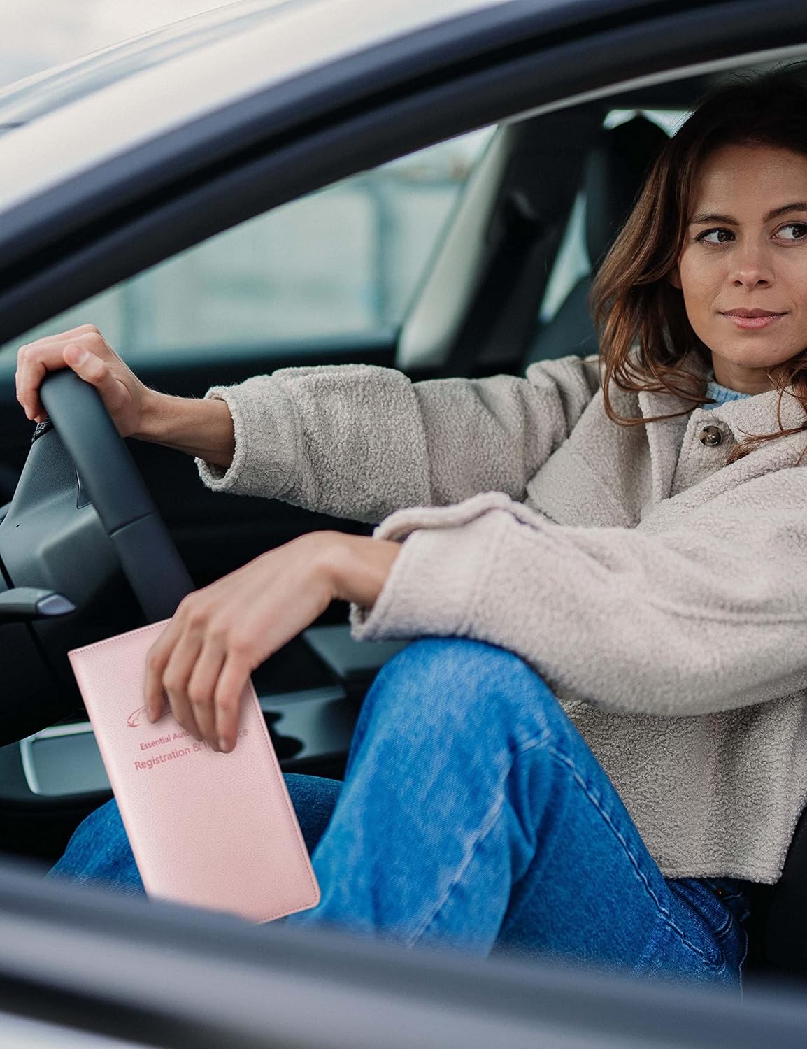 Yarnic Car Registration and Insurance Holder, Pu Leather Car Registration and Insurance Card Holder Car Document Holder for Cards, Essential Document, Driver License (Pink)
