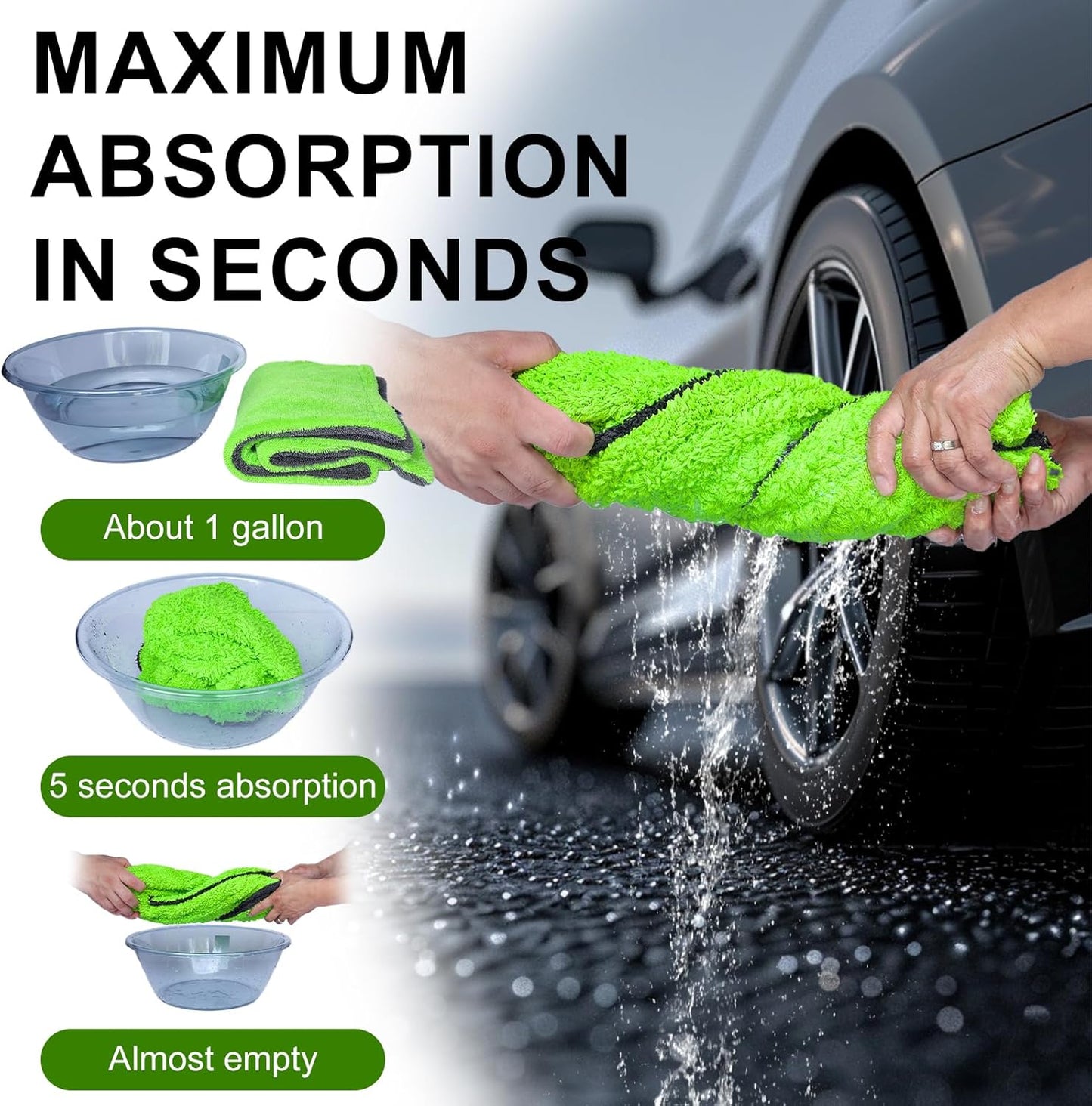 2 Pack XL Car Drying Towel – 1300GSM Ultra Absorbent Microfiber, 24"x36" Large Size, Twisted Loop, Lint-Free & Streak-Free for Auto Detailing, Car, SUV, Truck (Gray-Gray)