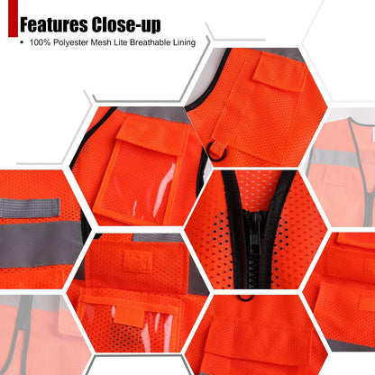 Safety Vest for Men Women Hi Vis Vest with Pockets Mesh High Visibility Vests Meets ANSI/ISEA Standards