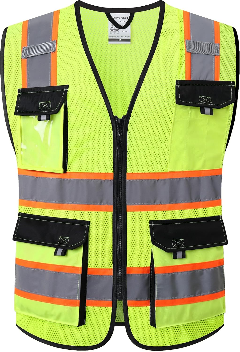JKSafety Hi Vis Reflective Safety Vests for Men Women High Visibility Vest with Pockets Mesh Fabric Construction Safety Apparel Neon Vest for Work (220-Black L)