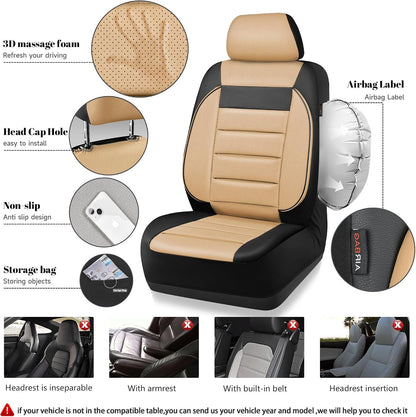 CAR PASS Faux Leather Car Seat Covers Front Seats Only, 3D Foam Support Car Seat Covers, Universal fit for Trucks Vans SUVs Sedans Automotive Comfortable, Airbag Compatible 2 Pieces Front Solid Black