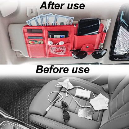 Keedolla Car Sun Visor Organizer, Truck Visor Organizer Car Sun Storage Pocket Pouch Case Bag for Sunglasses, Cards, Pens and Document - Pink
