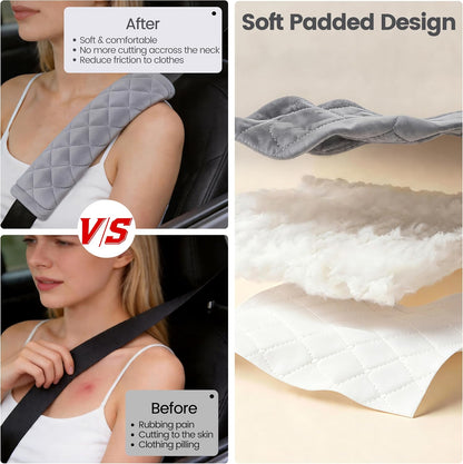 Amooca Soft Auto Seat Belt Cover Seatbelt Shoulder Pad 2 PCS for a More Comfortable Driving Compatible with All Cars and Backpack Black