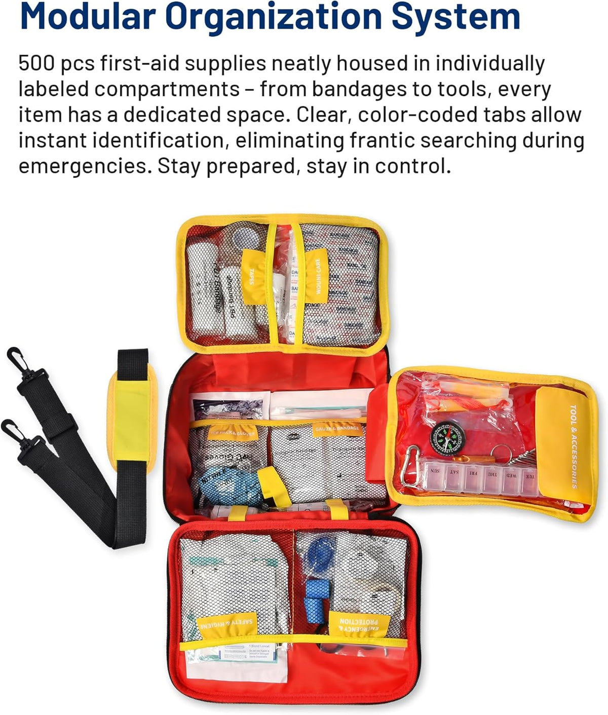 500 PCS First Aid Kit for Travel Camping Car Home Businesses, Well-Organized Emergency Kit, Survival Trauma First Aid Kits for Home College Dorm Essential Supplies