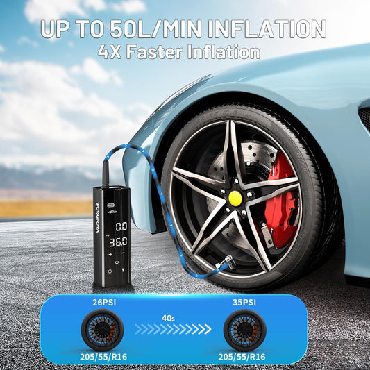 Tire lnflator Portable Air Compressor, 150PSI Cordless & 4X Faster Inflation, 12000 mAh Air Pump, 7.4" Touch Full Screen, Tire Pump with Tire Gauge Pressure for Car/Motorcycle/Bike, Dual-Use Type