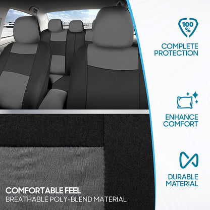 BDK PolyPro Car Seat Covers Full Set in Charcoal on Black – Front and Rear Split Bench for Cars, Easy to Install Cover Set, Accessories Auto Trucks Van SUV
