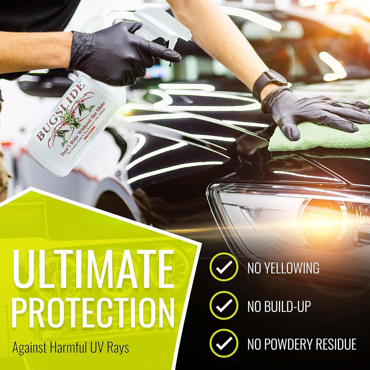 BugSlide 16 Oz Shop Kit Cleaner and Polisher with Microfiber Towel, Spray and Wipe Car Cleaner, Waterless Detailer for Removing Bugs Without Scratching, Shining and Degreasing All Surfaces