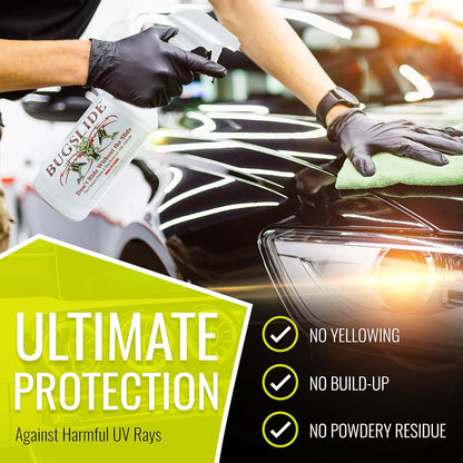 BugSlide 16 Oz Shop Kit Cleaner and Polisher with Microfiber Towel, Spray and Wipe Car Cleaner, Waterless Detailer for Removing Bugs Without Scratching, Shining and Degreasing All Surfaces