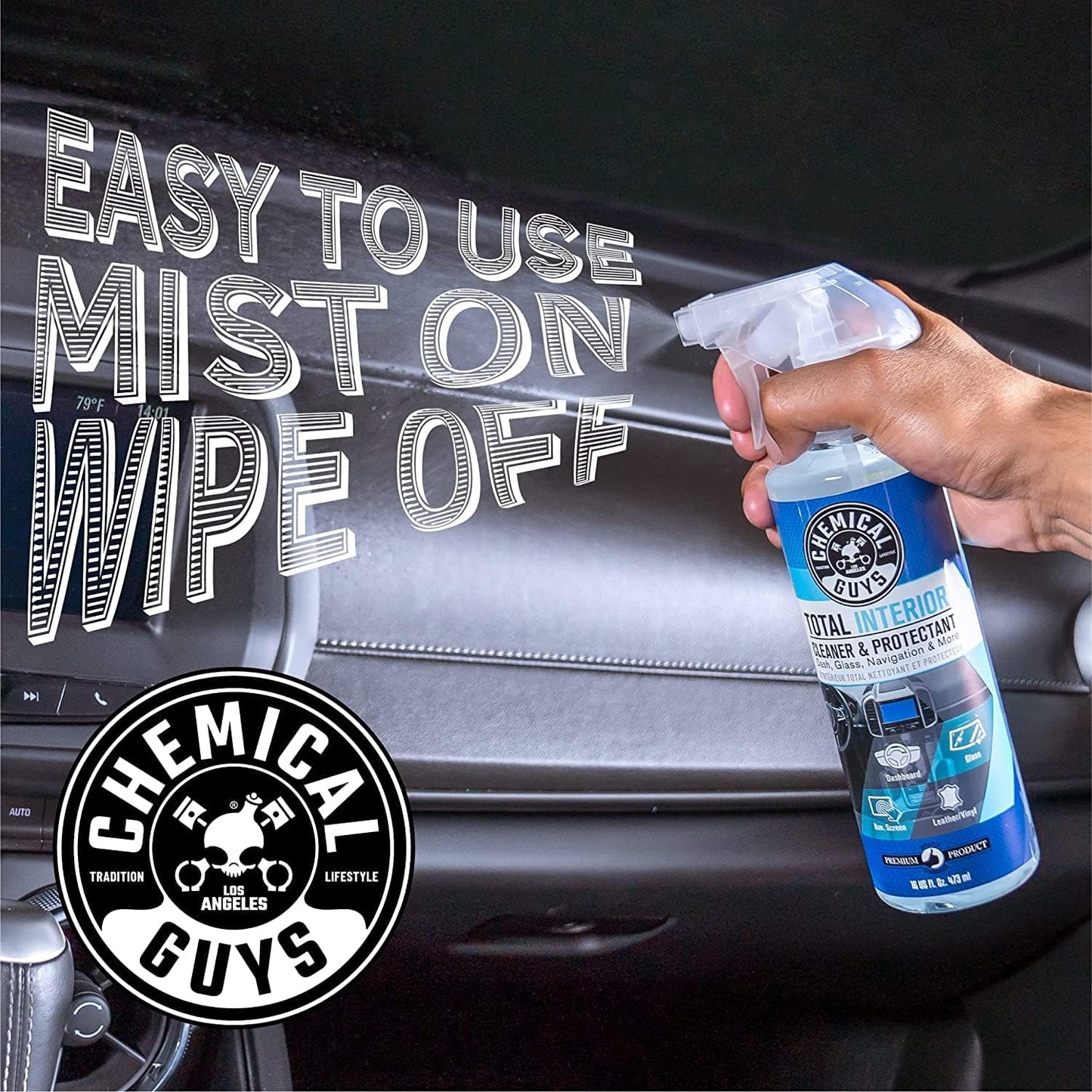 Chemical Guys Total Interior Cleaner and Protectant, 16 Fl Oz + 3 Pack of Microfiber Towels (Safe for Cars, Trucks, SUVs, Jeeps, Motorcycles, RVs & More)