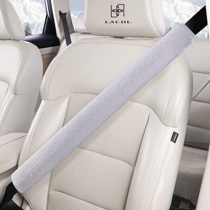 LACDL Extra Long Seatbelt Cover Super Soft Furry for Adults Kids Women & Men, Thick Plush Full Car Seat Belt Strap Cushion, Fluffy Shoulder Pad Protector, Auto Interior Accessories, 1pc, Black, 15.5in