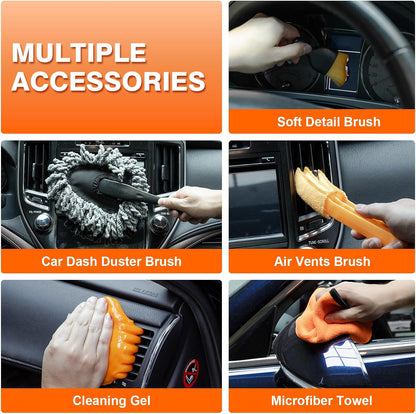 8PCS Car Detailing Brush Set, Interior Car Cleaning Kit with Dash Duster, 4 Detailing Brushes (Soft to Hard), Microfiber Towel, Cleaning Gel, for Vents, Dashboard & Leather Seats