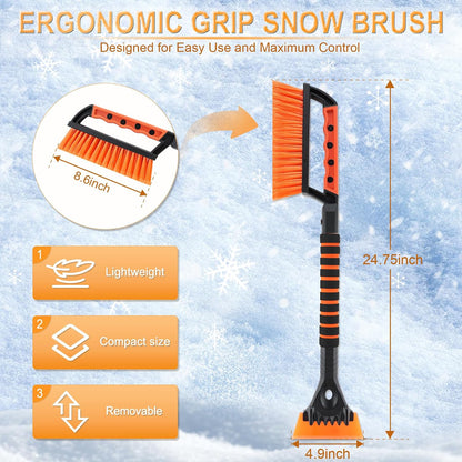 LivTee 32" Extendable Ice Scraper & Snow Brush for Car Windshield, 360° Rotating Snow Removal Tool for Cars, Trucks & SUVs, Automotive Winter Essentials & Car Accessories for Men, Orange
