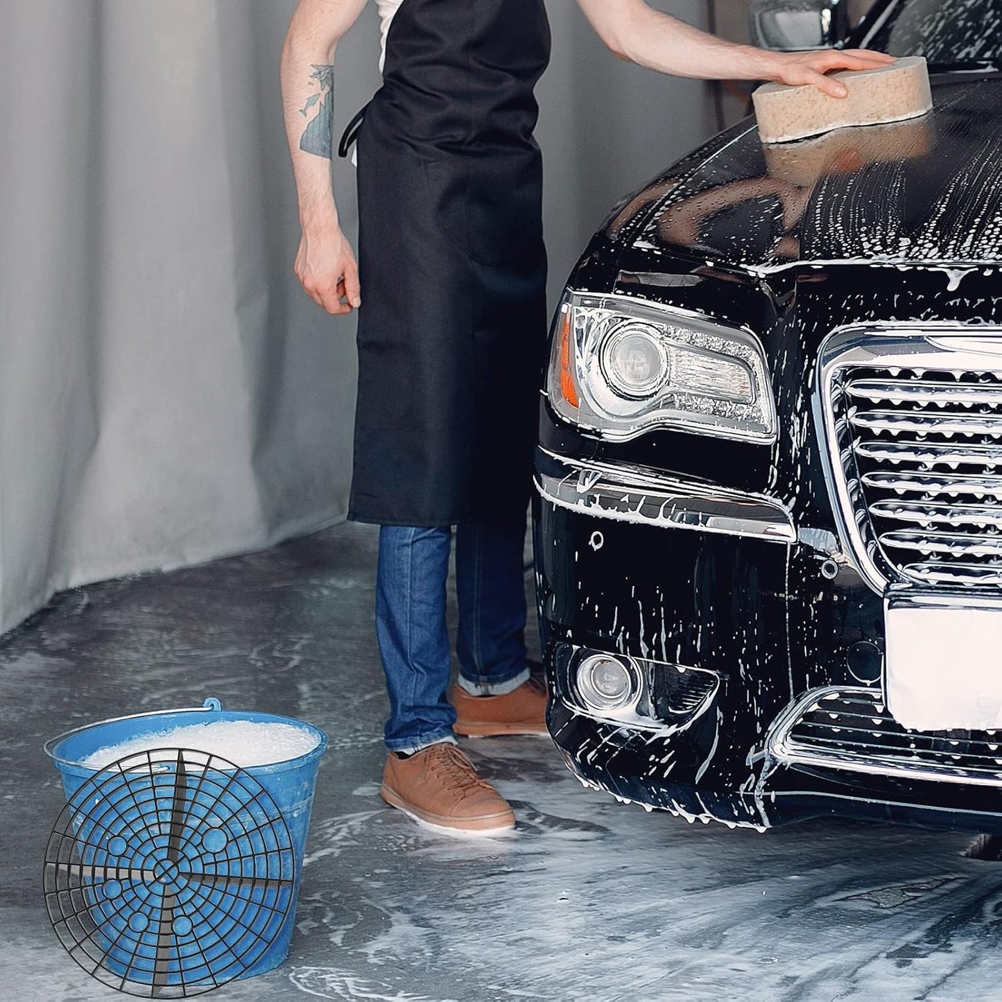Tallew Car Wash Bucket Insert Grit Traps for Car Washing Detailing Kit Accessories Cleaning Tool Fits 12 Inch Diameter Bucket or 3-5 Gallon(Black,4 Pieces)