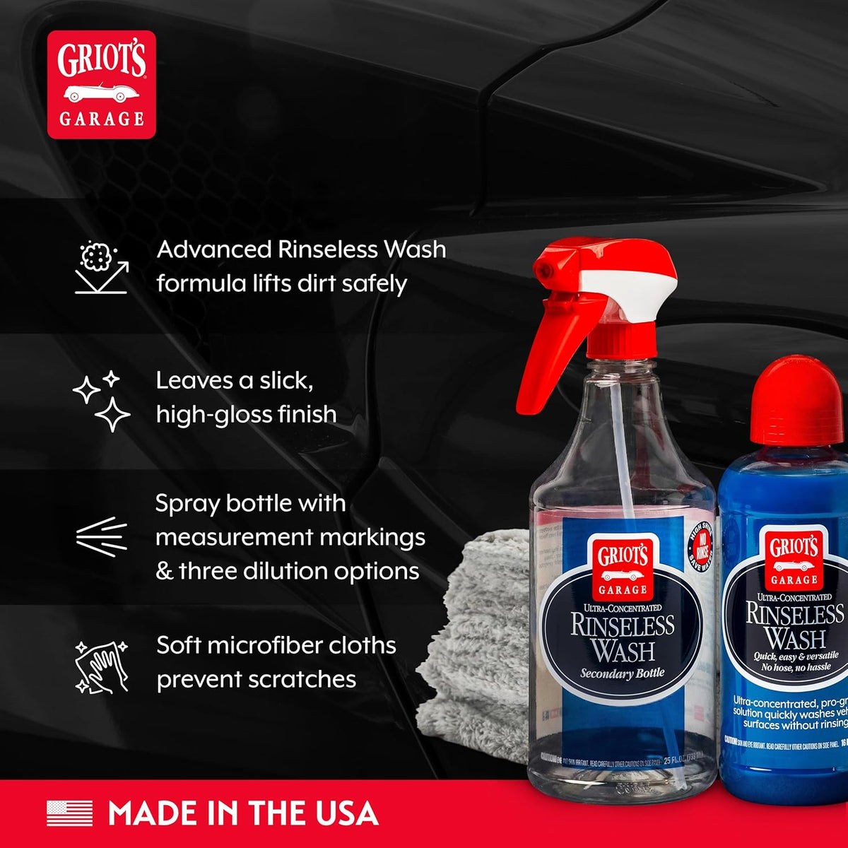 Griot's Garage Rinseless Wash for Car Cleaning and Detailing, No-Rinse Vehicle Washing, Dilutes Into Detailer, Clay Bar Lubricant, 10479, 35oz