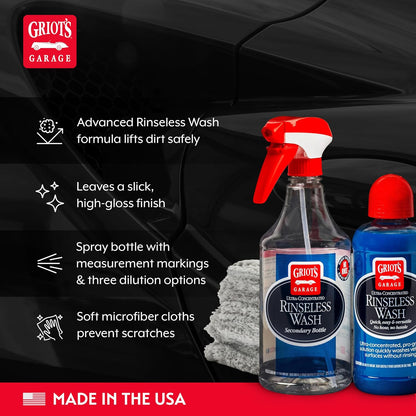 Griot's Garage Rinseless Wash for Car Cleaning and Detailing, No-Rinse Vehicle Washing, Dilutes Into Detailer, Clay Bar Lubricant, 10479, 35oz