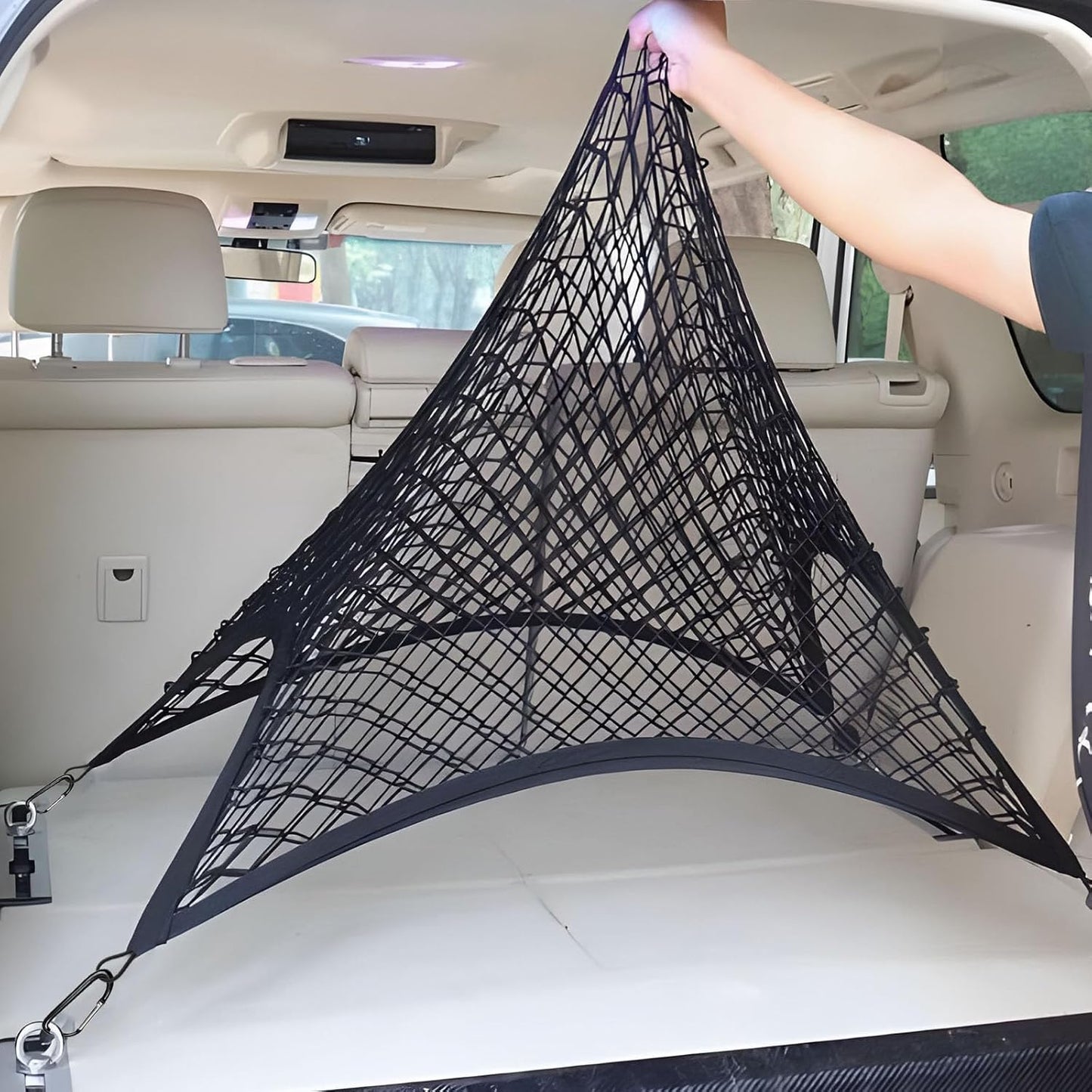 BAILALIBO Cargo Net Stretchable, Adjustable Elastic Trunk Mesh Nets with Metal Hook Universal for SUV, Jeep, Trucks, Car Exterior Accessories for Secure Storage (35.4x15.8 inch)