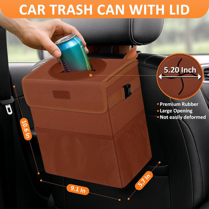 Vankor Car Trash Can Bin with Lid Hanging for Back Seat, Car Accessories for Women Men Leak Proof Automotive Garbage Cans Leakproof Vehicle Trash Can for Truck SUV Black